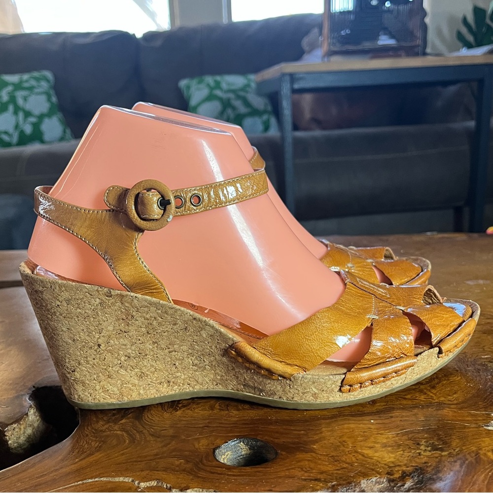 Clarks Alameda Patent Leather Strappy Cork Wedge Sandals Women’s 8.5